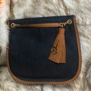 Michael Kors denim leather handbag with gold chain & tassle